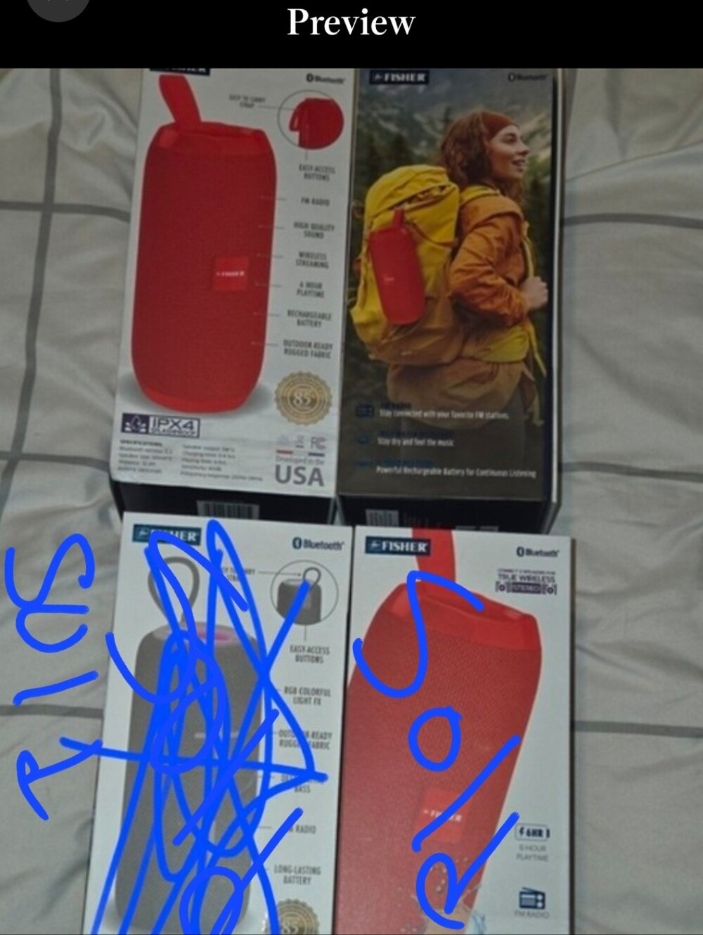 Fisher Portable Bluetooth Speaker - Red